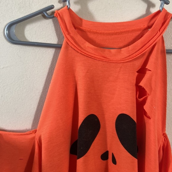 New Orange Pumpkin Scream Shirt Long Cut Out Halloween Plus cold shoulder 14 1XL - Picture 5 of 8